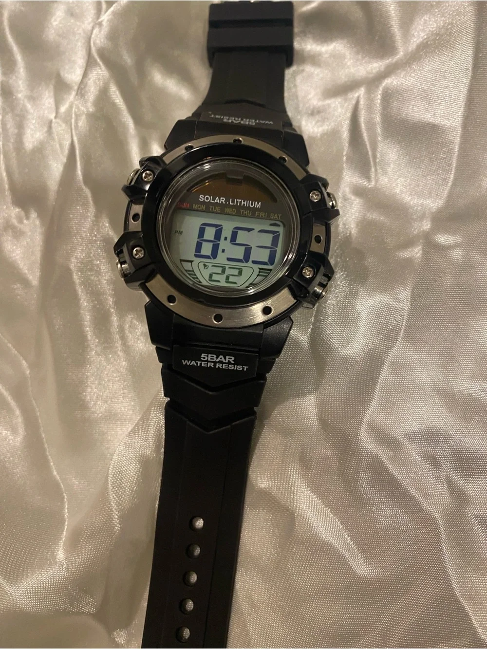 Solar-Lithium Digital Sports Watch - Black